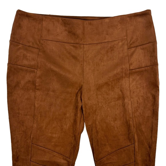 Sundance Size 6 Luxe Dreams Leggings Faux Suede Pants Ankle Zip Brown Cognac - Picture 2 of 9